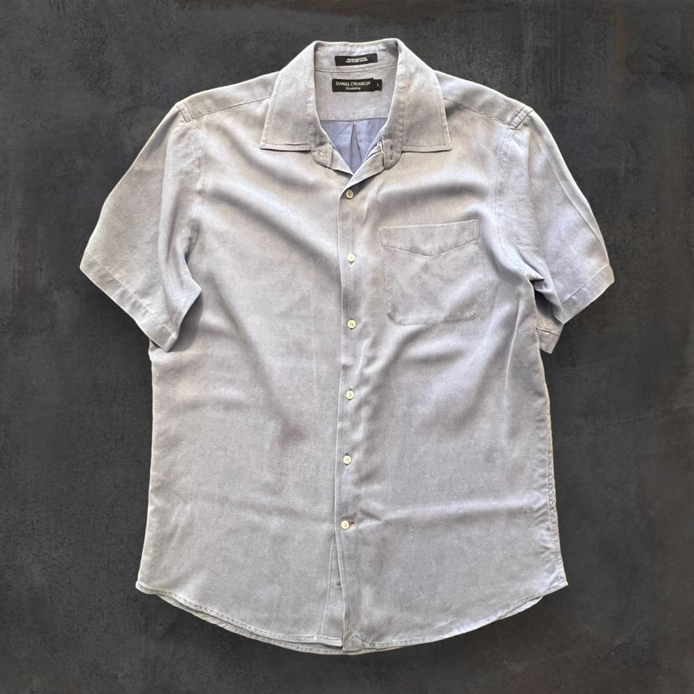 Daniel Cremieux Silk Cotton Blend Button‎ Up Shirt Men's L Blue Short Sleeve